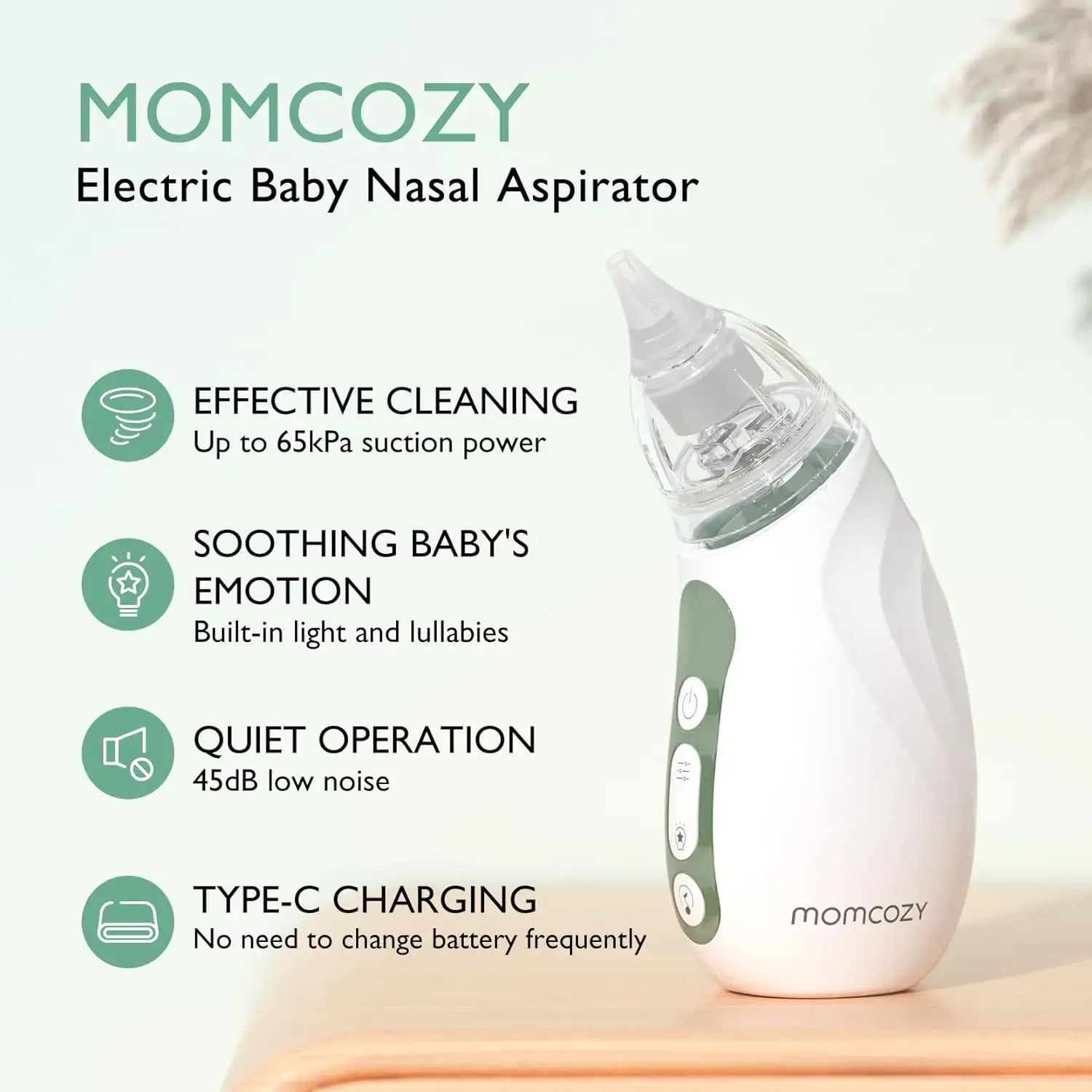 Baby Nasal Aspirator – Powerful Suction For Quick Nose Clearing + USB Rechargeable Momcozy electric nasal aspirator, rechargeable, quiet, light and music