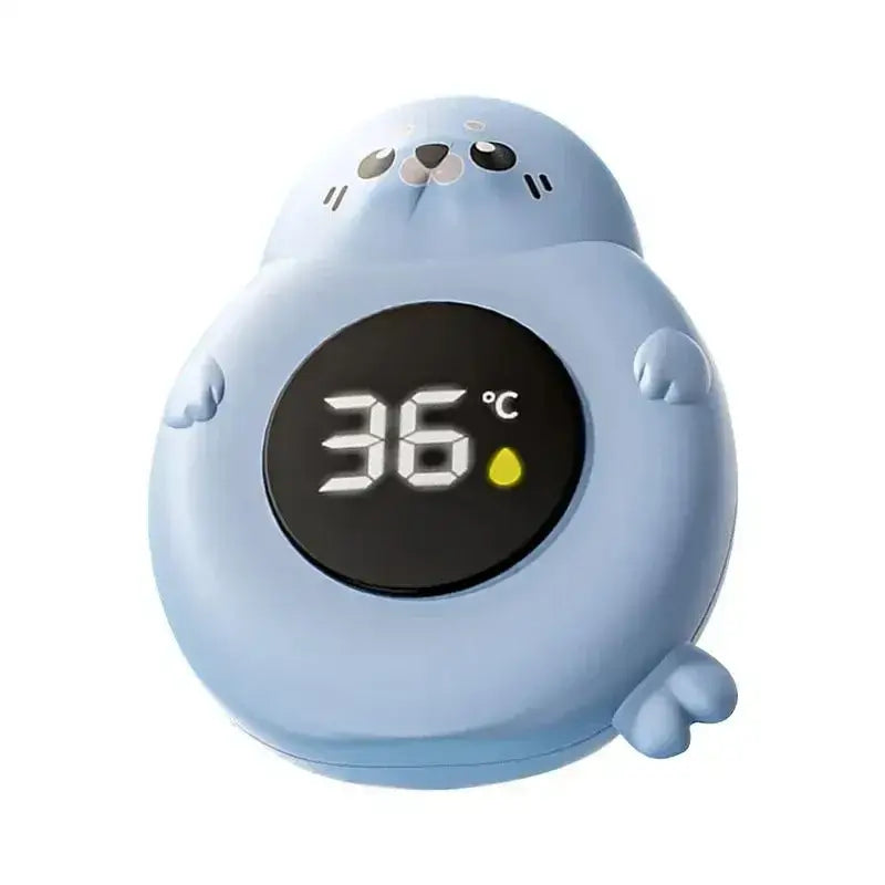 Baby Bath Thermometer - Accurate Readings + LED Display cute seal-shaped digital tub thermometer showing 36°C on LED screen