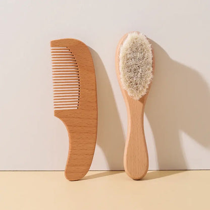Newborn Hair Brush – Gentle On Delicate Scalp + Soft Goat Bristles, Wooden Construction wooden baby brush and comb set