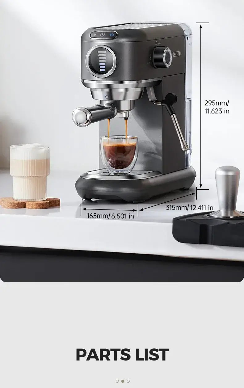 Espresso Machine – Cafe-Quality Drinks + 4-In-1 Capsule Pod NES ESE Ground Coffee stainless steel 2-cup espresso machine on counter with milk frother