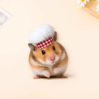 Hamster Chef Hat – Breathable Comfort All Day Wear + Adjustable Fit For Plush Ears small brown hamster wearing breathable plush chef hat with adjustable elastic band