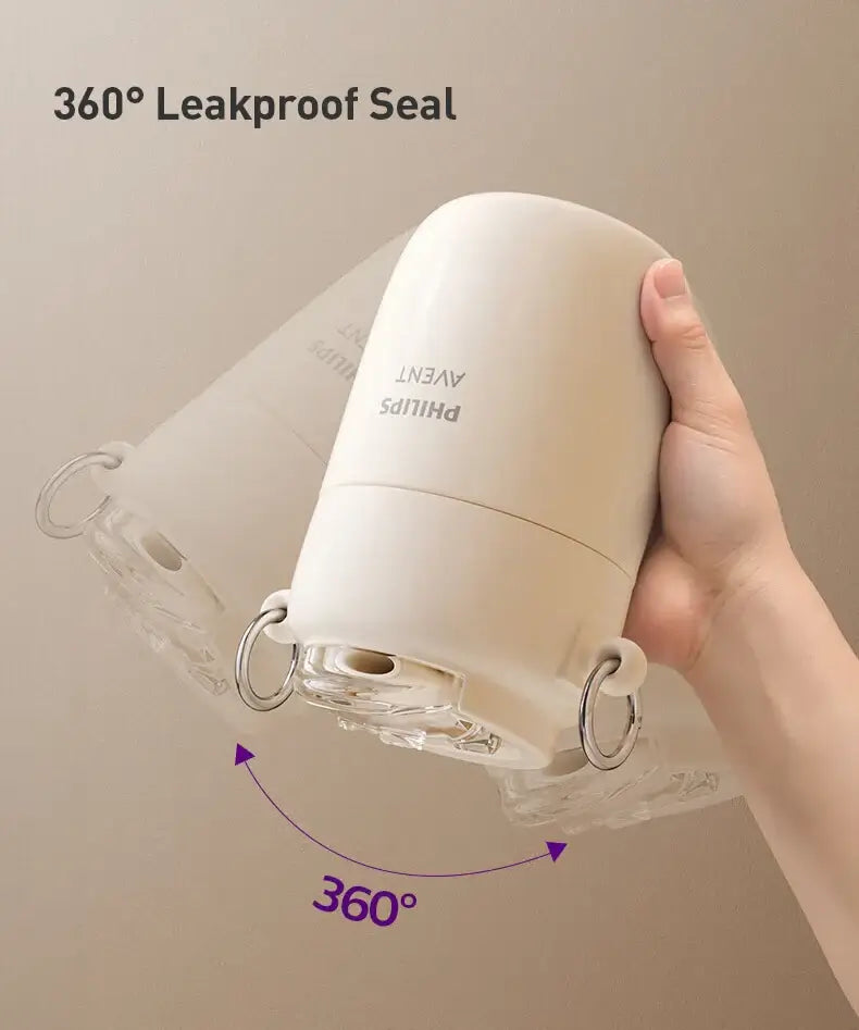 Avent Kids Vacuum Bottle For All-Day Temperature Control showing 360° leakproof seal feature.