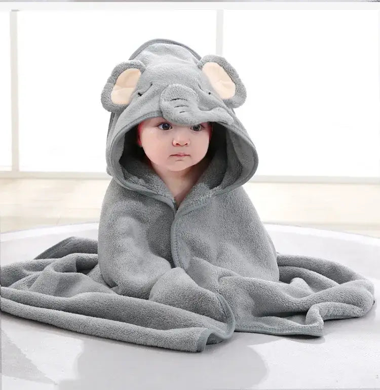 Baby Bath Towel – Luxuriously Ultra-Soft For Delicate Baby Skin + Hooded Design, 80x80 cm — gray elephant hooded baby towel