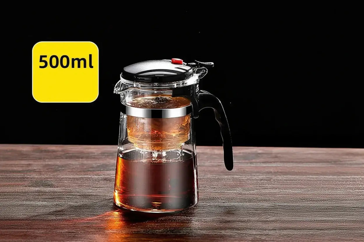 Glass Teapot 1L – Rich Aroma + One-Click Filter System clear 500ml glass teapot with built-in one-click filter for rich aroma