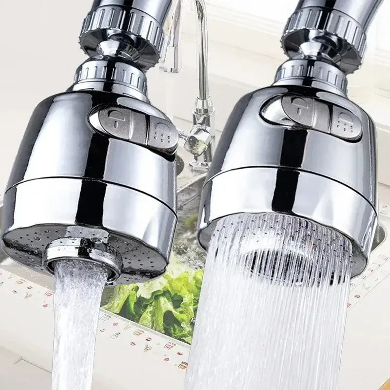 Universal Kitchen Faucet Adapter - Water-Saving Performance For Precise Cleaning + 360 Rotation, chrome dual spray modes showing jet and gentle spray