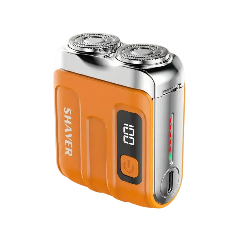 Portable Travel Electric Shaver For Men With Double Floating Magnetic Blade in compact orange design