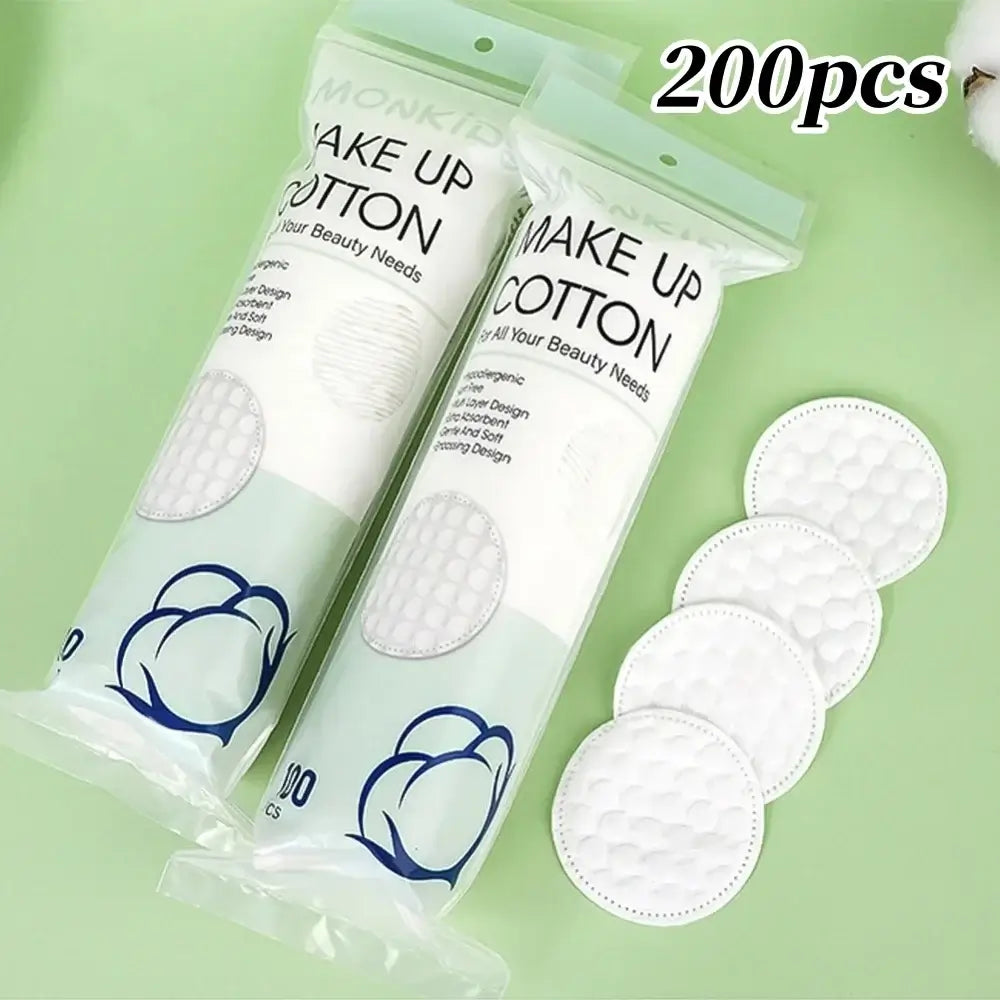 Dual-Sided  Gentle Makeup Removal Cotton Pads soft round dual-texture 200pcs for facial cleansing and travel