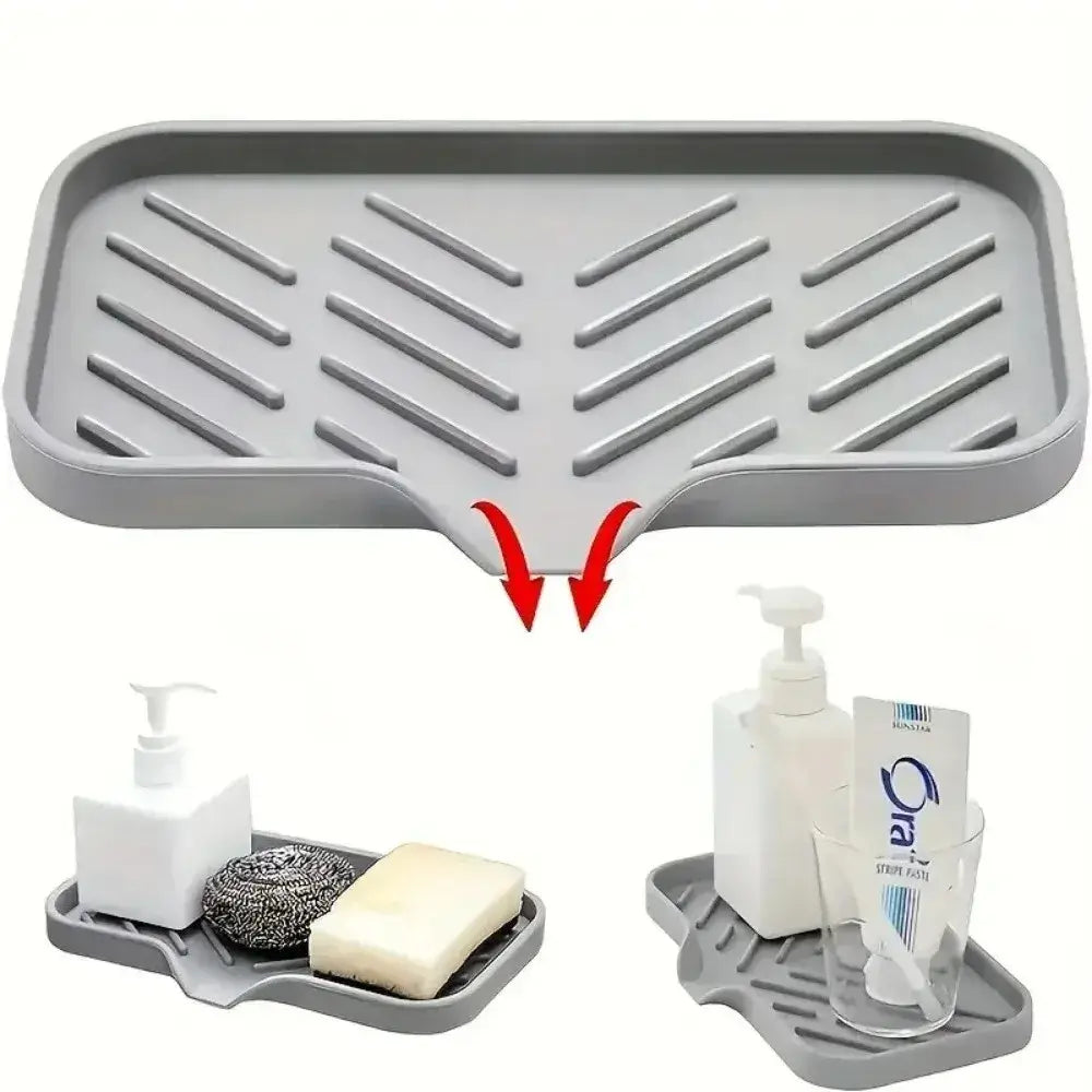 Kitchen Sink Sponge Holder – Dries Sponges Faster + Self-Draining Silicone Tray System compact self-draining silicone soap dish