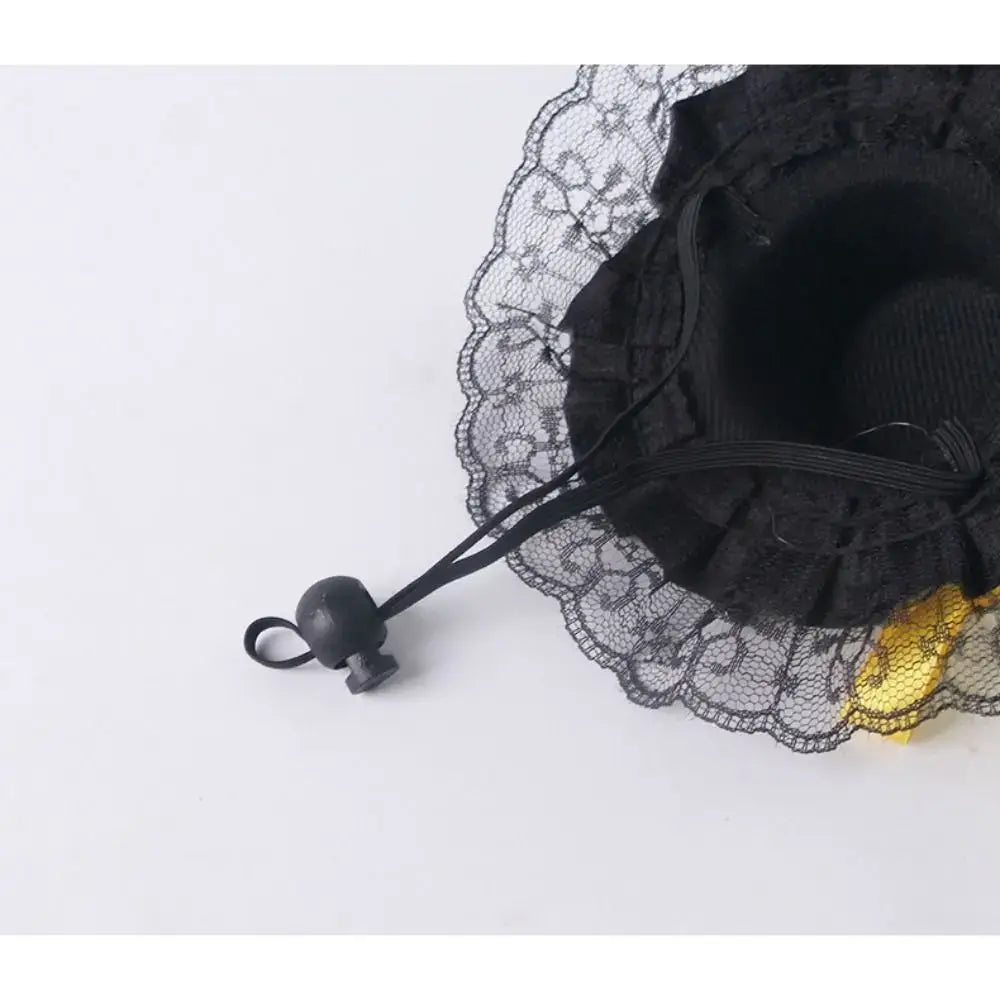 Pet Halloween Hat – Festive Shimmer + Adjustable Elastic Band For Cats And Small Pets black sequin lace mini hat with adjustable elastic band