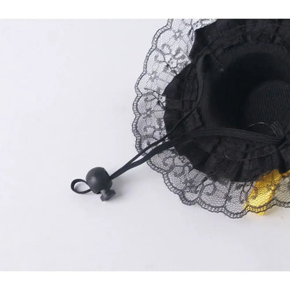 Pet Halloween Hat – Festive Shimmer + Adjustable Elastic Band For Cats And Small Pets black sequin lace mini hat with adjustable elastic band