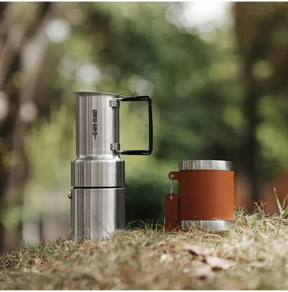 Stainless Steel Moka Pot – Rich Coffee + Foldable Handle camping moka pot 350ml stainless steel with foldable handle and cup