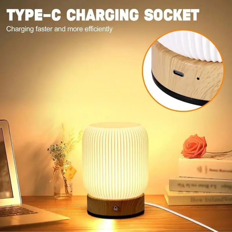 Rechargeable Cordless Mood Lighting For Bedroom And Living Room with Type-C charging socket for efficient charging.