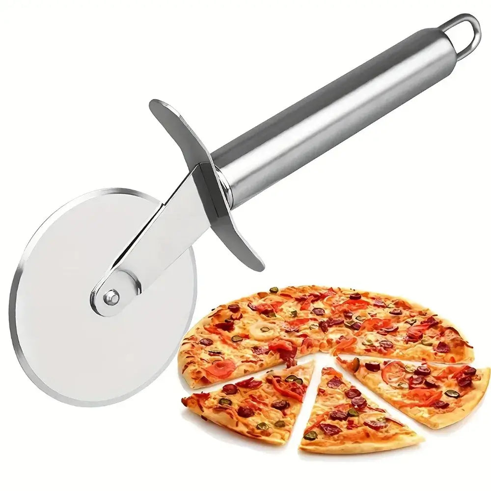 Pizza Cutter Wheel – Mess-Free Slices + Stainless Steel Construction stainless steel pizza cutter wheel slicing pizza neatly