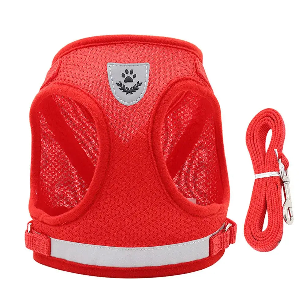 Pet Harness And Leash Set Adjustable Breathable Escape Proof Vest Reflective Collar For Dogs And Cats - red escape-proof breathable vest with leash