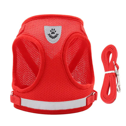 Pet Harness And Leash Set Adjustable Breathable Escape Proof Vest Reflective Collar For Dogs And Cats - red escape-proof breathable vest with leash