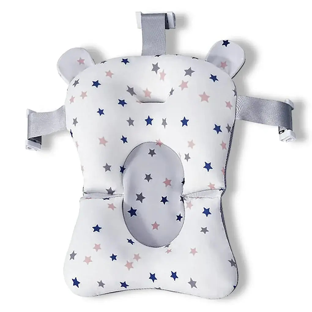 Baby Bath Mat - Secure Bath Time For Newborns + Non-Slip Pad soft star-print newborn bath cushion with straps