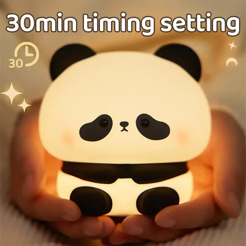 Panda LED Night Light USB Rechargeable Touch Lamp with Timer Settings - cute 30min touch-activated panda night light for kids