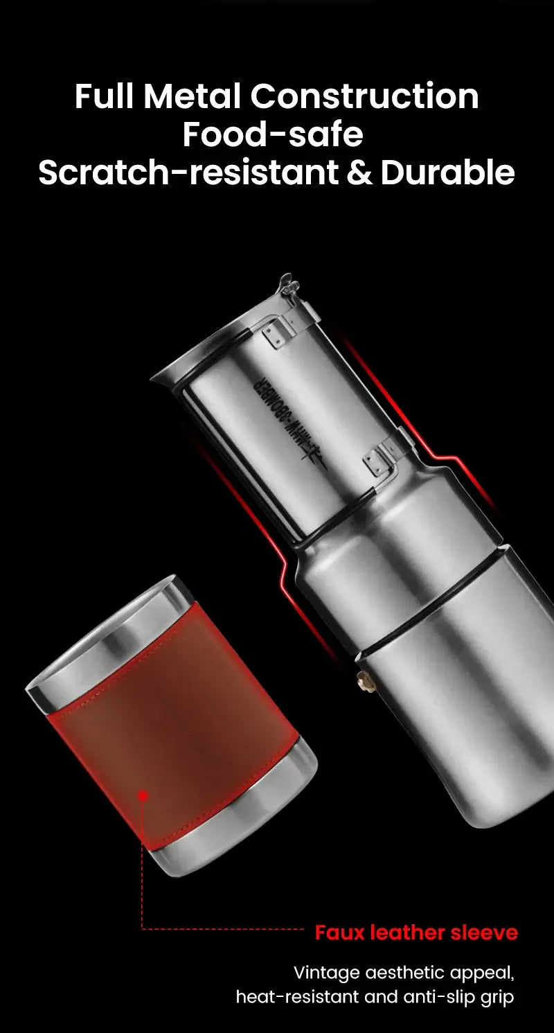 Stainless Steel Moka Pot – Rich Coffee + Foldable Handle compact 350ml camping moka pot with foldable handle and faux leather sleeve