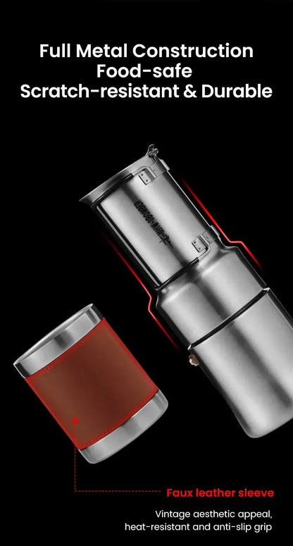 Stainless Steel Moka Pot – Rich Coffee + Foldable Handle compact 350ml camping moka pot with foldable handle and faux leather sleeve