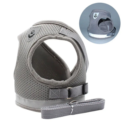 Pet Harness And Leash Set Adjustable Breathable Escape Proof Vest Reflective Collar For Dogs And Cats gray breathable escape-proof vest with leash