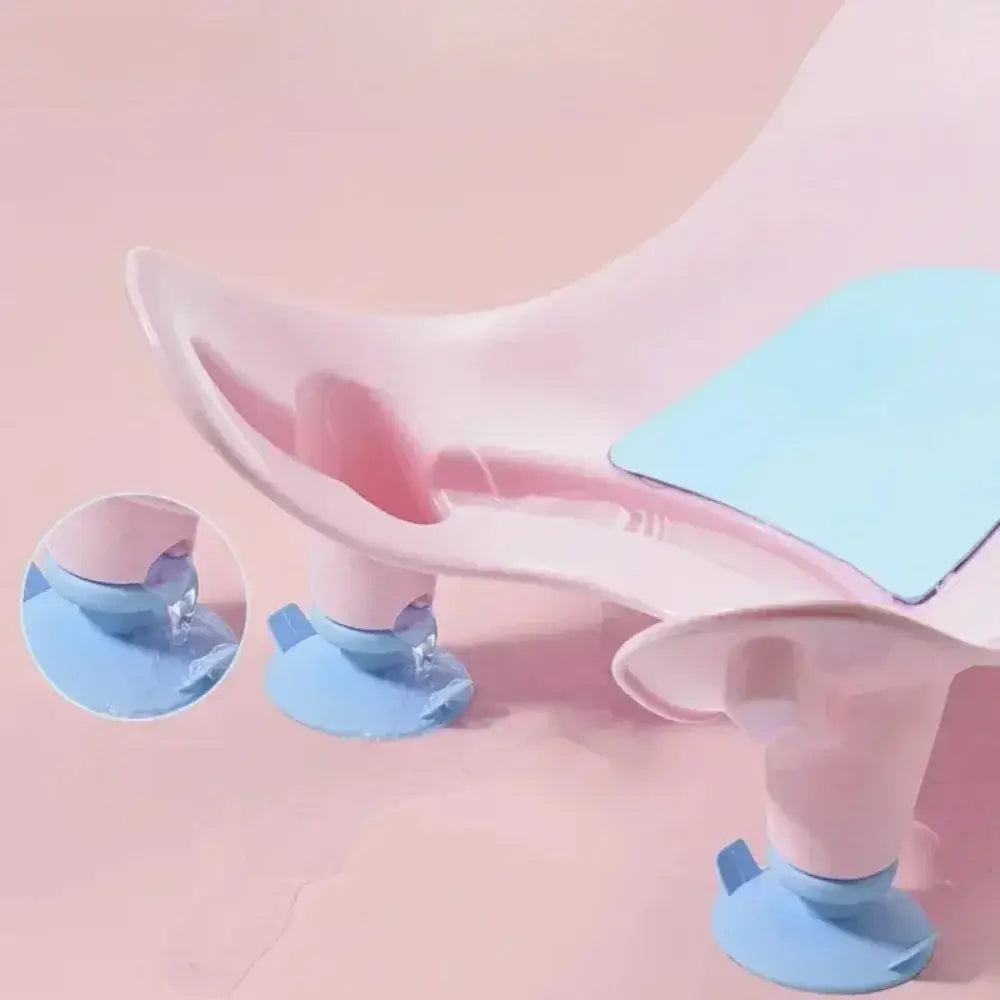 Non-slip baby bath seat with secure suction cups and soft silicone pad for safety and comfort during bath time.
