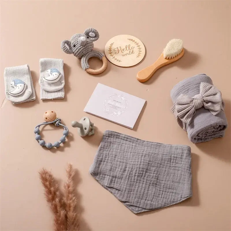 Baby Bath Set Blanket Wooden Brush Newborn Milestones Monthly Cards Bath Toys for Babies Infant Photograph Props Birth Gifts Box by Inovia Store