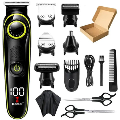 Kemei Hair Trimmer Professional Electric Nose Trimmer Rechargeable Shaver 6 in 1 Multifunctional LED Hair Trimmer for Men KM-696 by Inovia Store