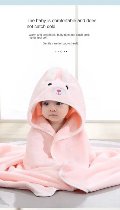 Baby Bath Towel – Luxuriously Ultra-Soft For Delicate Baby Skin + Hooded Design, 80x80 cm - pink hooded baby towel wrapped around infant