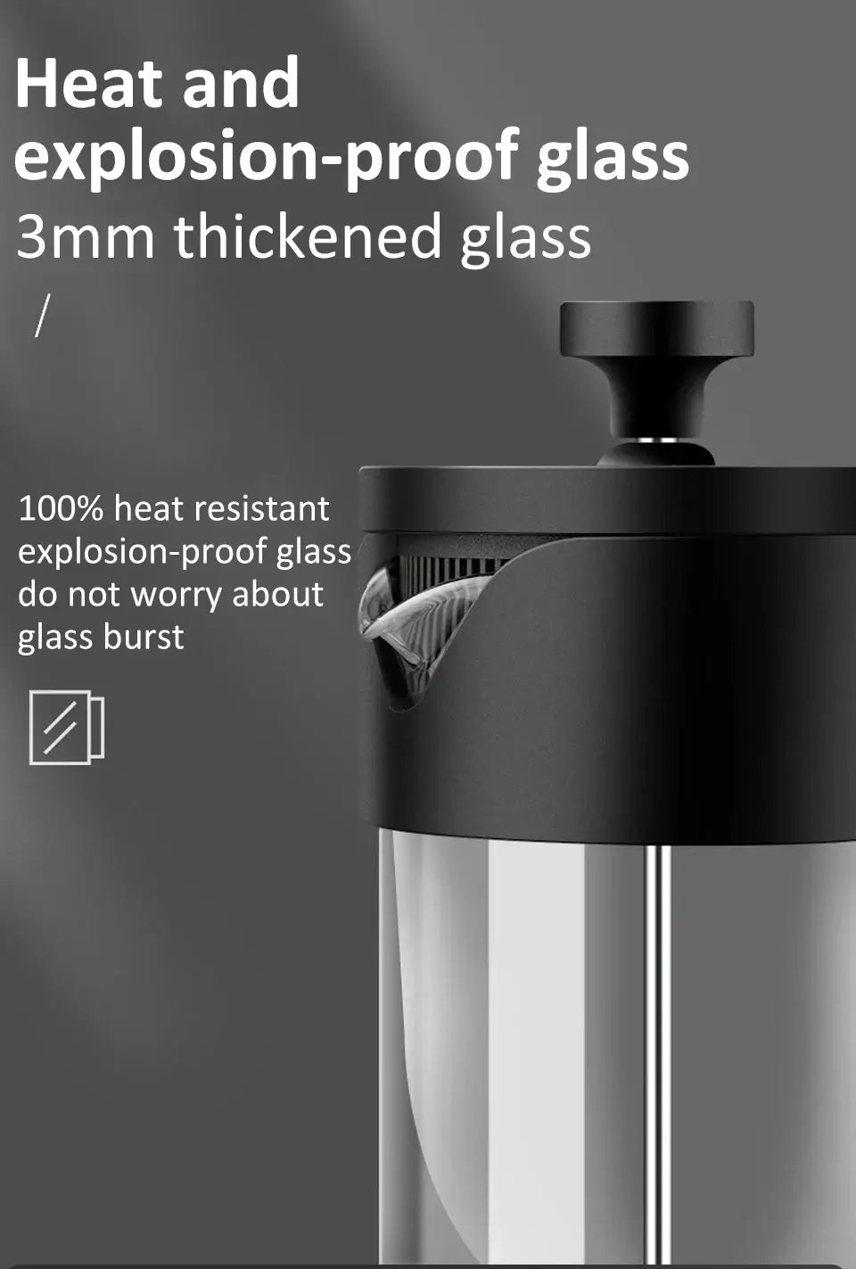 French Press - Bold Flavor + Heat Resistant Borosilicate Glass 350/600/1000ml thickened 3mm heat and explosion-proof glass French press