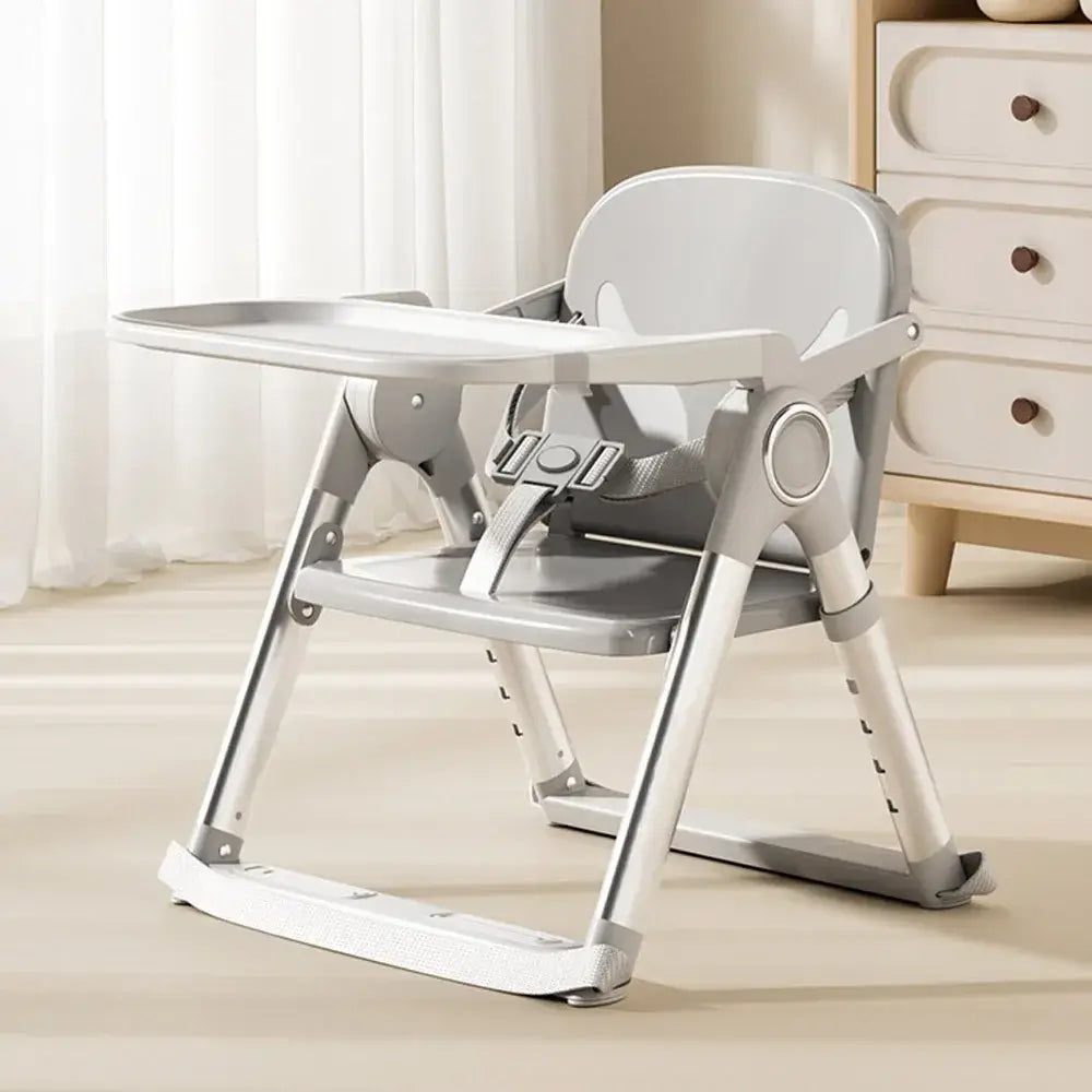 Baby Booster Seat – Mess-Free Dining + Foldable Portable High Chair For 6 Months To 3 Years, gray foldable travel high chair with tray and safety harness