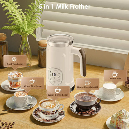 Milk Frother – Cafe-Quality Foam + 5-in-1 Function BioloMix 5-in-1 frother with LED display on kitchen counter