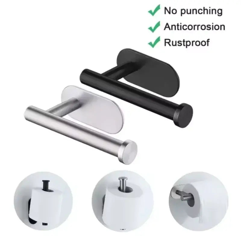 Paper Roll Holder – Moisture-Resistant + Drill-Free Wall Mount stainless steel no-drill wall-mounted paper towel rack