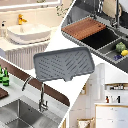 Kitchen Sink Sponge Holder – Dries Sponges Faster + Self-Draining Silicone Tray System gray silicone self-draining sink sponge holder with anti-slip base