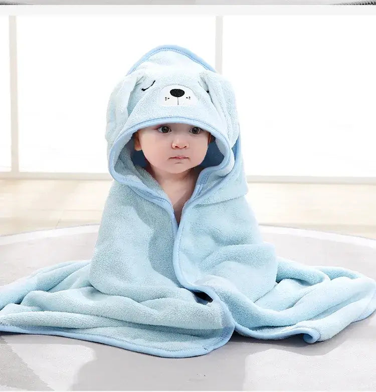 Baby Bath Towel – Luxuriously Ultra-Soft For Delicate Baby Skin + Hooded Design, 80x80 cm — baby in blue hooded towel