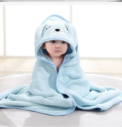 Baby Bath Towel – Luxuriously Ultra-Soft For Delicate Baby Skin + Hooded Design, 80x80 cm — baby in blue hooded towel