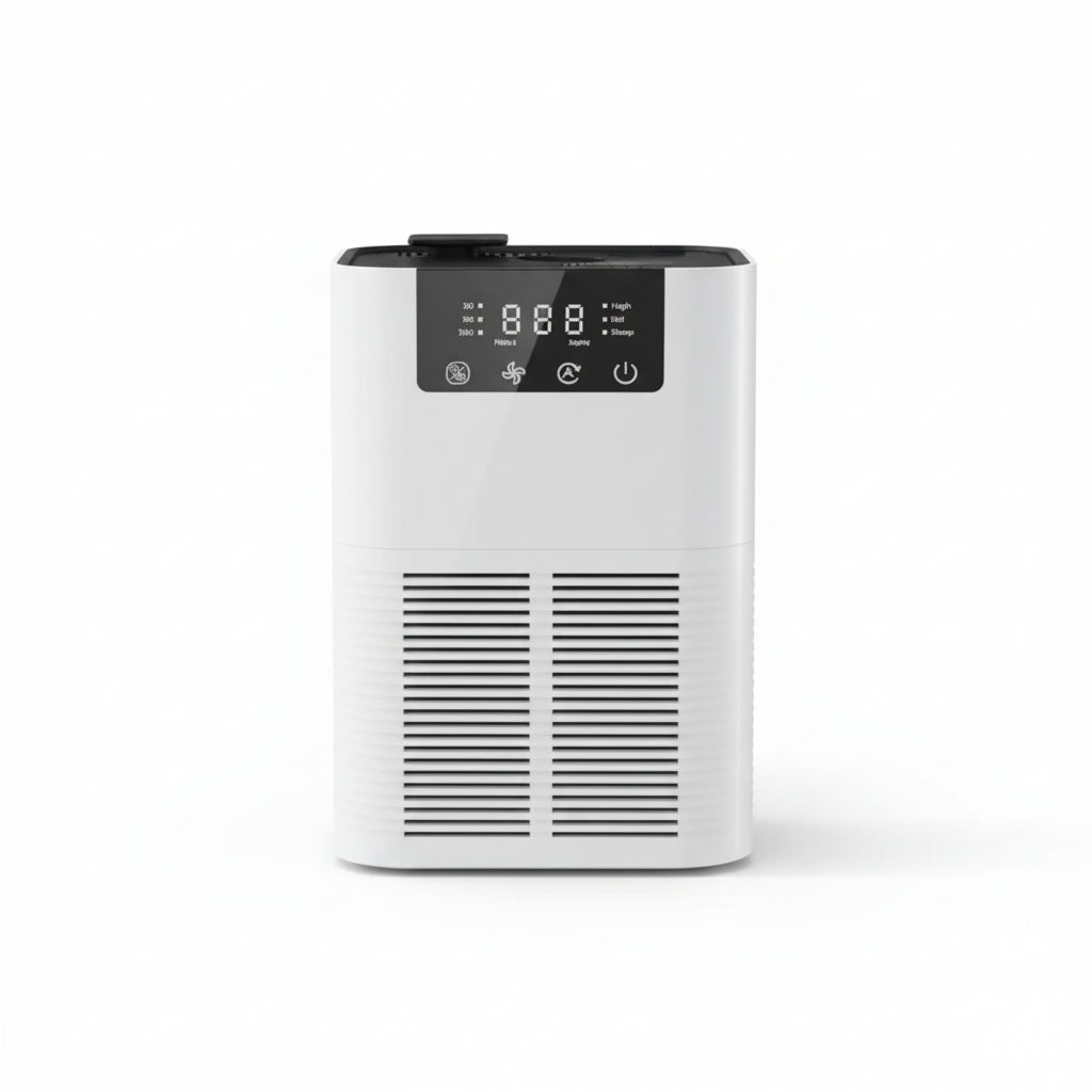 HEPA air purifier for smoke odor removal with digital display and negative ion generator.
