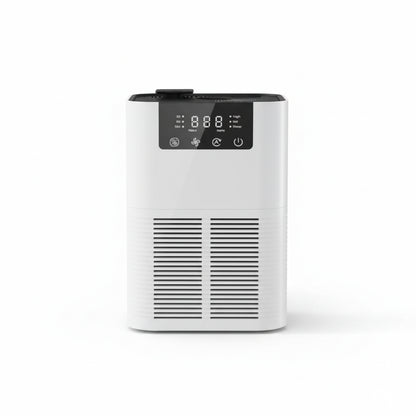 HEPA air purifier for smoke odor removal with digital display and negative ion generator.