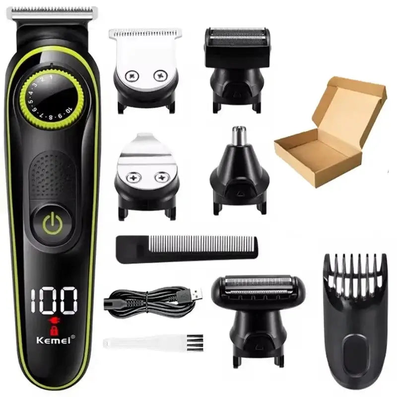 Kemei Hair Trimmer Professional Electric Nose Trimmer Rechargeable Shaver 6 in 1 Multifunctional LED Hair Trimmer for Men KM-696 by Inovia Store