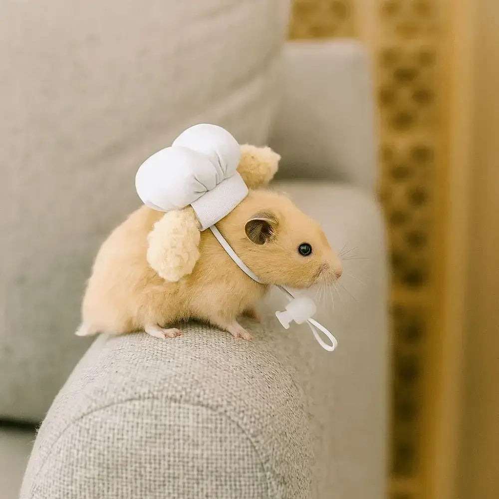 Hamster Chef Hat – Breathable Comfort All Day Wear + Adjustable Fit For Plush Ears cute hamster wearing adjustable chef hat for photos