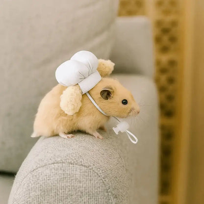 Hamster Chef Hat – Breathable Comfort All Day Wear + Adjustable Fit For Plush Ears cute hamster wearing adjustable chef hat for photos