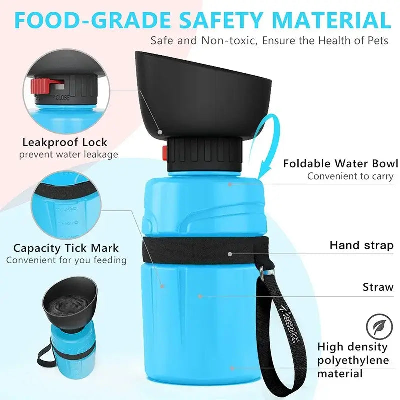 Keep Your Dog Hydrated Anywhere – 520ml Portable Foldable Water Bottle blue foldable squeeze dog water bottle with leakproof lock and strap