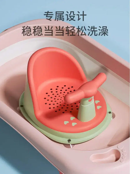 Anti-Slip Baby Bath Seat With Suction Cup Base and Detachable Armrests in a baby bathtub.