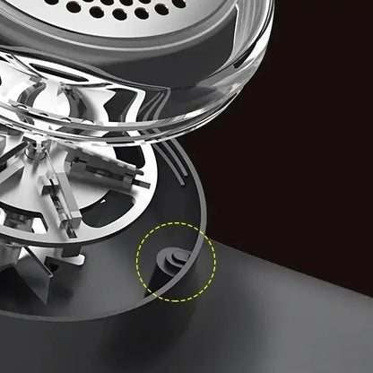 Close-up of USB rechargeable fabric shaver with LED display showing its motor and design features.