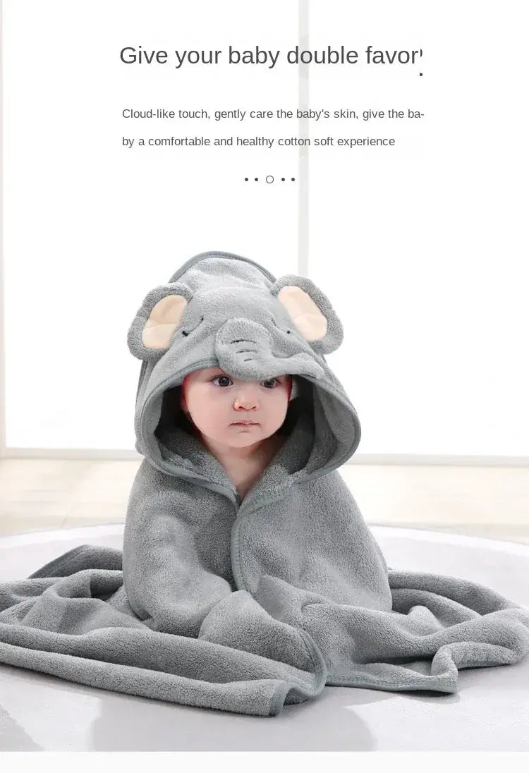 Baby Bath Towel – Luxuriously Ultra-Soft For Delicate Baby Skin + Hooded Design, 80x80 cm baby wrapped in gray elephant hooded towel, soft plush absorbent