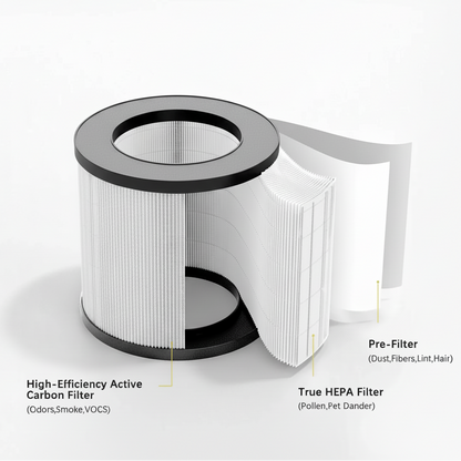 Diagram of Chuboor PJ01 Air Purifier filters, highlighting best compact air purifier features like HEPA and carbon filtration.