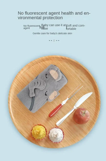 Baby Bath Towel – Luxuriously Ultra-Soft For Delicate Baby Skin + Hooded Design, 80x80 cm — grey hooded elephant towel on wooden platter