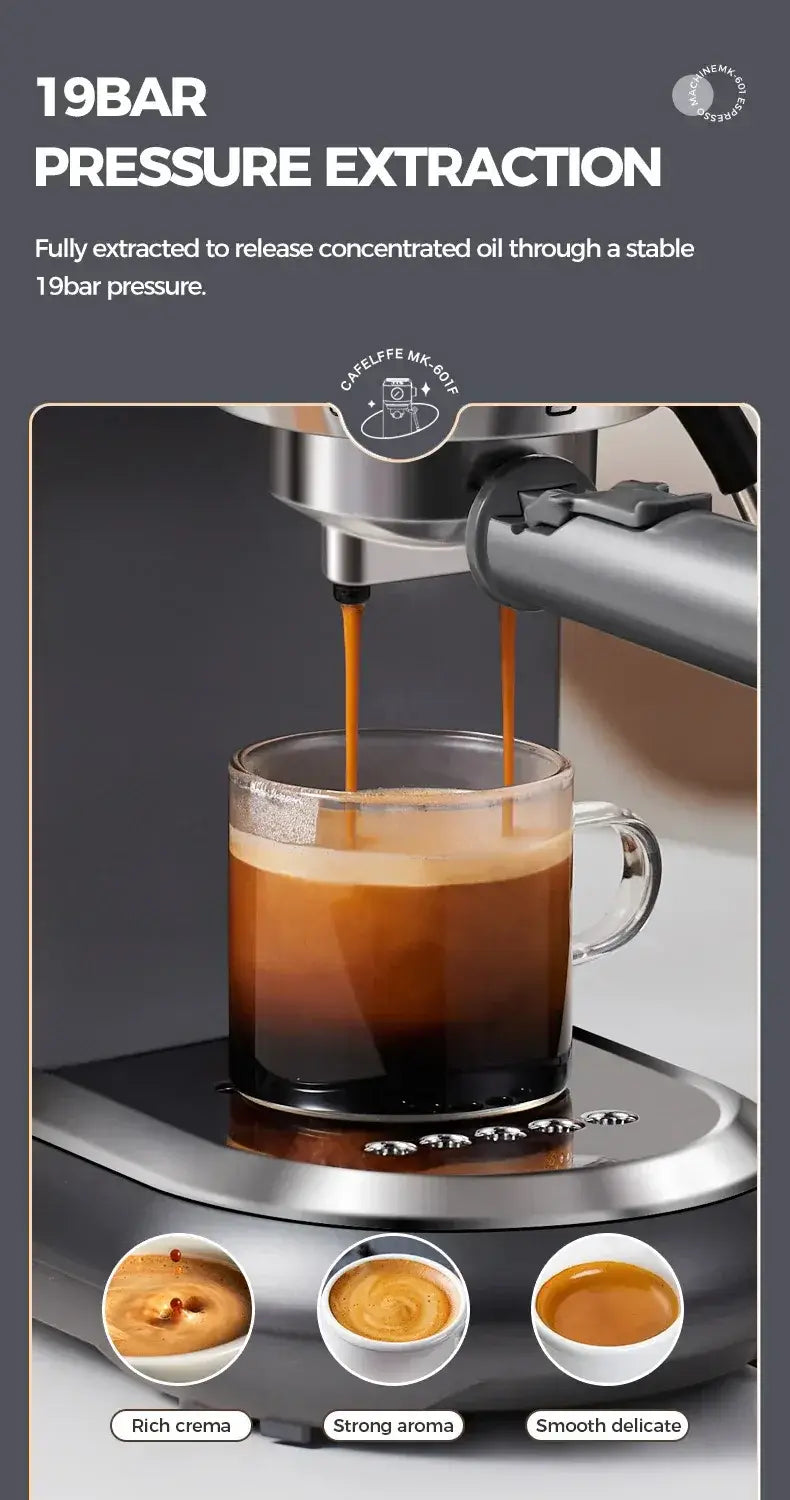 Espresso Machine – Cafe-Quality Drinks + 4-In-1 Capsule Pod NES ESE Ground Coffee brewing espresso with 19bar pressure and rich crema