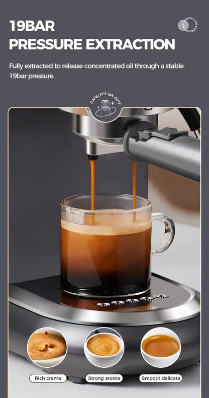 Espresso Machine – Cafe-Quality Drinks + 4-In-1 Capsule Pod NES ESE Ground Coffee brewing espresso with 19bar pressure and rich crema