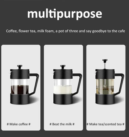 French Press - Bold Flavor + Heat Resistant Borosilicate Glass multipurpose 350/600/1000ml coffee milk tea maker