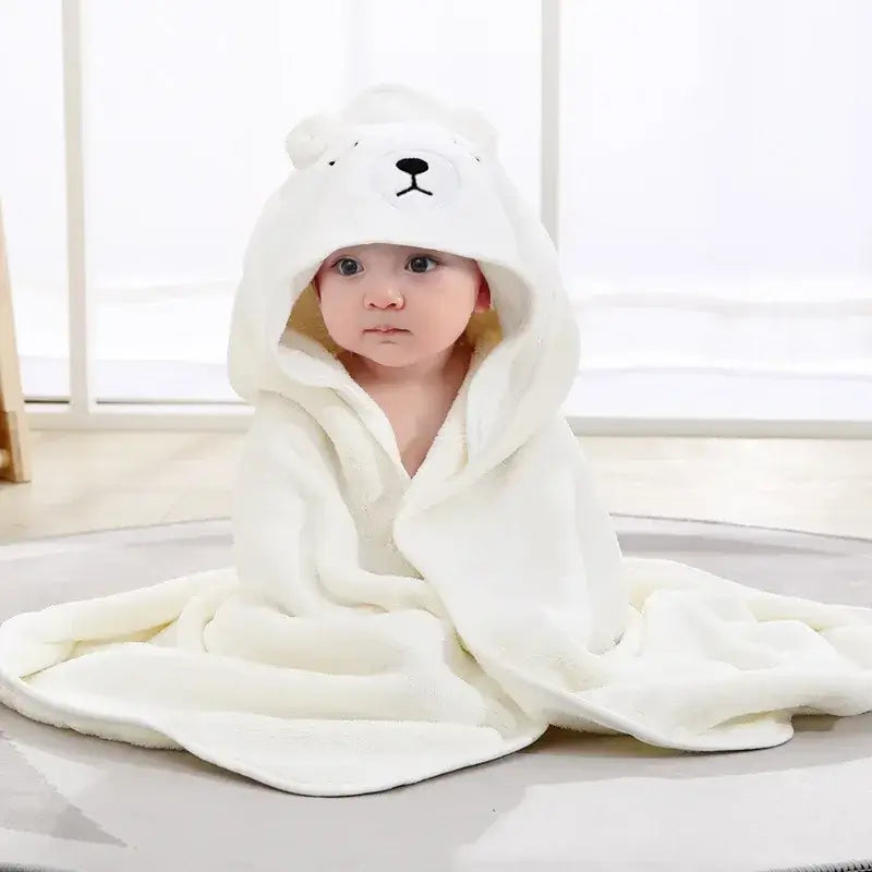 Baby Bath Towel – Luxuriously Ultra-Soft For Delicate Baby Skin + Hooded Design, 80x80 cm: white hooded towel on baby with bear ears